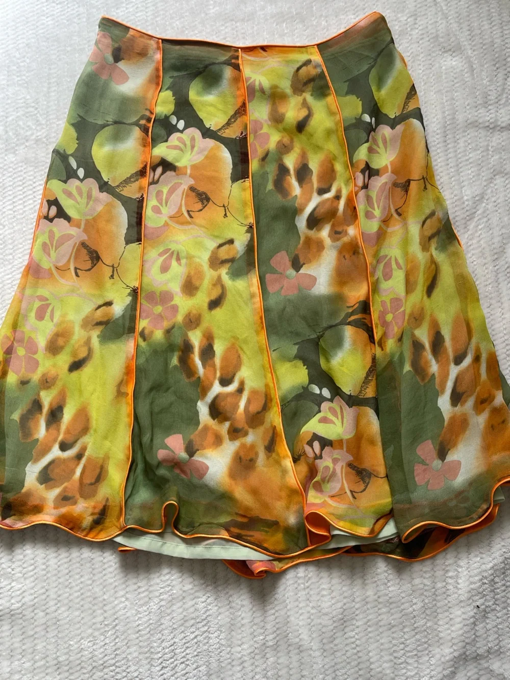 Lapis Sheer Skirt in Olive Green with Orange Trim - Picture 5 of 7